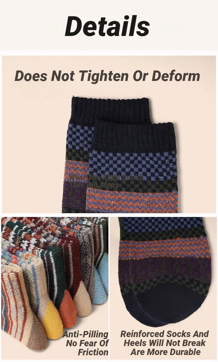 5 Pairs Winter Men's Socks Thicken Sheep's Wool Socks Warm Men Retro Style Colorful Fashion Man Socks For Snow boots