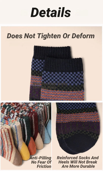 5 Pairs Winter Men's Socks Thicken Sheep's Wool Socks Warm Men Retro Style Colorful Fashion Man Socks For Snow boots