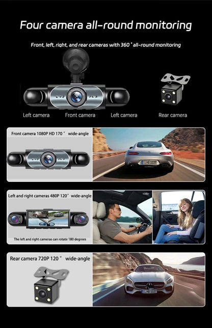 4 Channel Dash Cam 360° Car Video Recorder Black Box with Night Vision 24/7 Parking Monitor G-Sensor Loop Recording Auto Parts