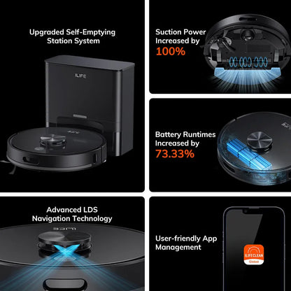 ILIFE T20s Ultra Robot Vacuum Cleaner with Self-Emptying Station, 10000Pa Suction, 4600mAh Battery, 300 Min Max Runtime