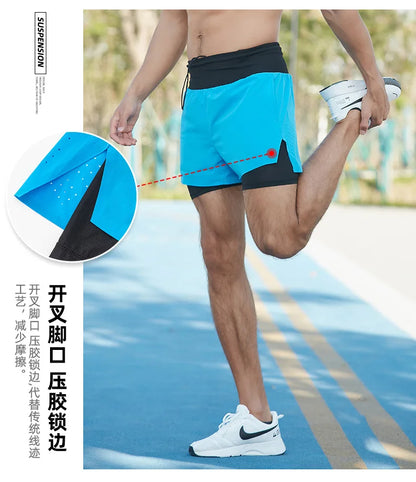 2 in 1 Trail Running Marathon Multifunctional Shorts Quick Dry Long Distance Training Sports Men Summer Lining With Waist bag