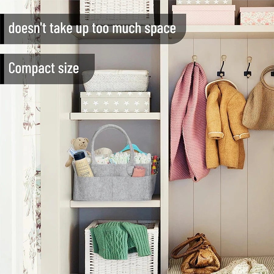 Baby Felt Storage Nursery Organizer Basket Infant Diaper Bag with Handle Caddy Changing Nappy Kids Storage Carrier Large Pocket