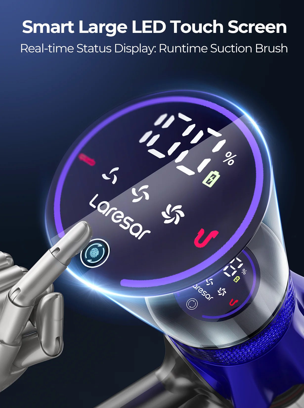 90 Minut Laresar V7S 75000PA 650W Cordless Vacuum Cleaner Handheld Long Runtime Removable Battery Smart Display Home Appliance