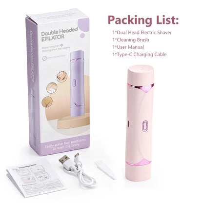 Electric Shaver for Women Waterproof Wet & Dry Hair Razors 2 in 1 Double Head Portable Bikini Hair Trimmer Detachable Head Shave