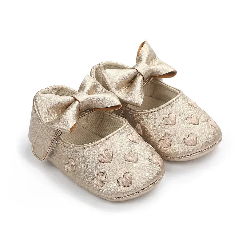 Baby Girls 0-18 Months Indoor First Walker Shoes Soft Cotton Sole Non-Slip Classic Embroidery Bowknot Hook & Loop Infant Booties