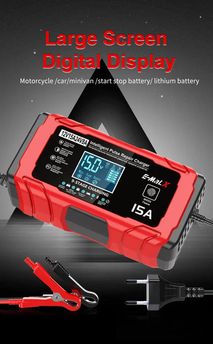 14.6V 15A Lifepo4 Battery Smart Pulse Repair Charger 12V 15A 24V 8A Electric Motorcycles Charger For Lead Acid AGM GEL Battery