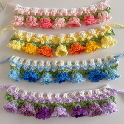 Neck Accessories Orchid Bell Flower Knitted Pet Collar Patchwork Sweet Pet Drool Scarf Lace-up Pet Drool Bib Cats