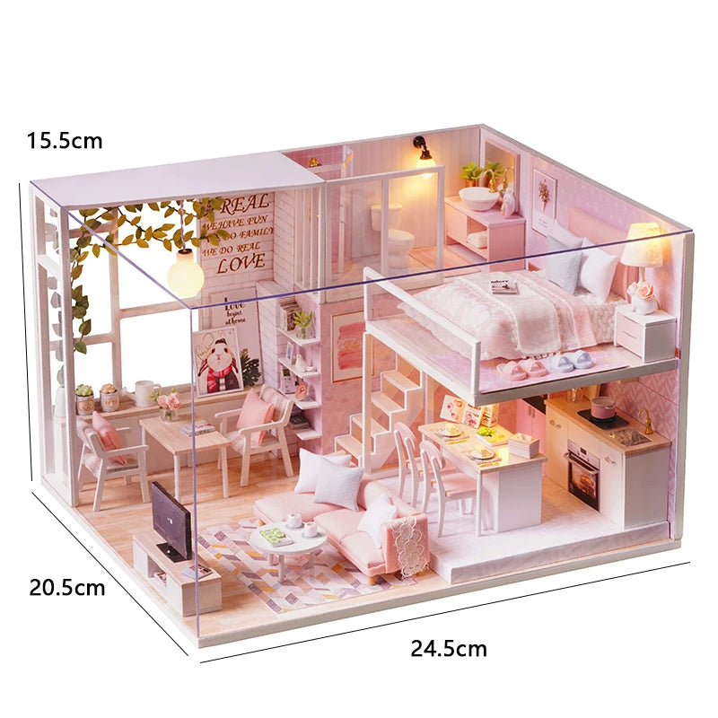 Doll House Kit 3D Wooden Mini DollHouse Assembly Building with Furniture Kit Toy For Birthday Gift 3D Puzzle Handmade Home Decor