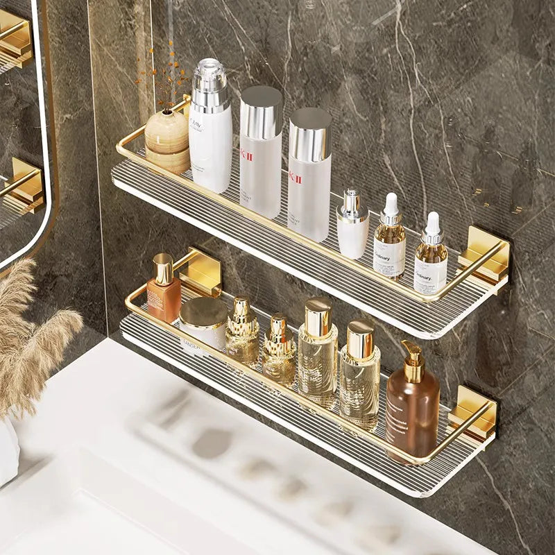 Punch-free Luxury Bathroom Shelf Shelves Wall Mounted Shampoo Cosmetic Storage Rack For Kitchen Holder Square Acrylic Organizer