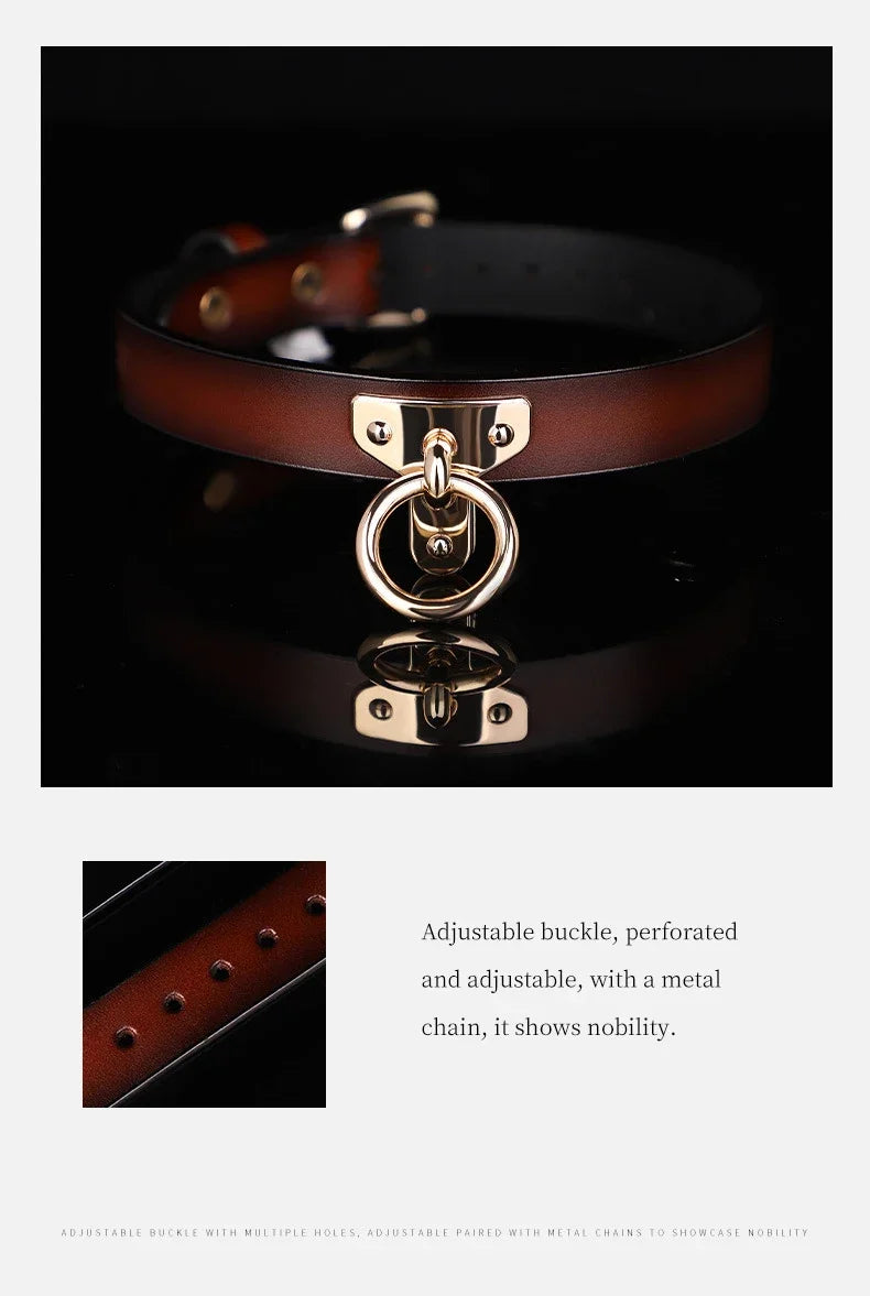 Genuine Leather Series Collar Slave Bed Neck Restraint Belt Strap BDSM Female Couple Bondage Erotic Fun Sex Toys Adult Games