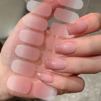 Semi-cured Gel Nail Stickers Solid Color Nail Semi-baked Tips Full Paste Nail Decals UV Lamp Need