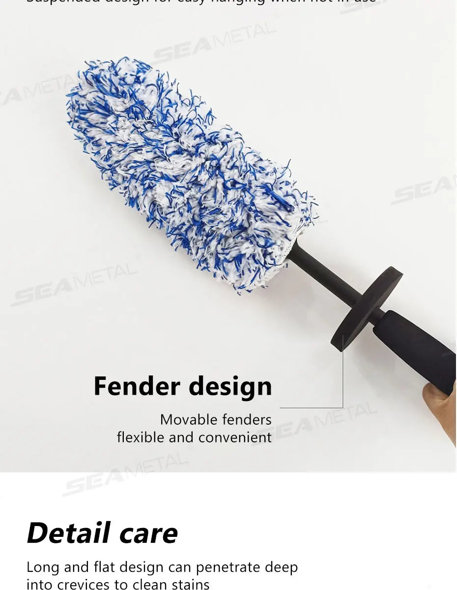 SEAMETAL Non Slip Microfiber Wheel Brush Mitt Premium Plush Car Wash Wheels Brushes for Car Rims Spokes Wheel Barrel Cleaning
