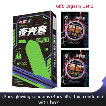 Glowing Delay Ejaculation Condoms For Men Fluorescence Rubber Condom Noctilucent Penis Sleeves Sex Toys For Women Sex Toys Shop