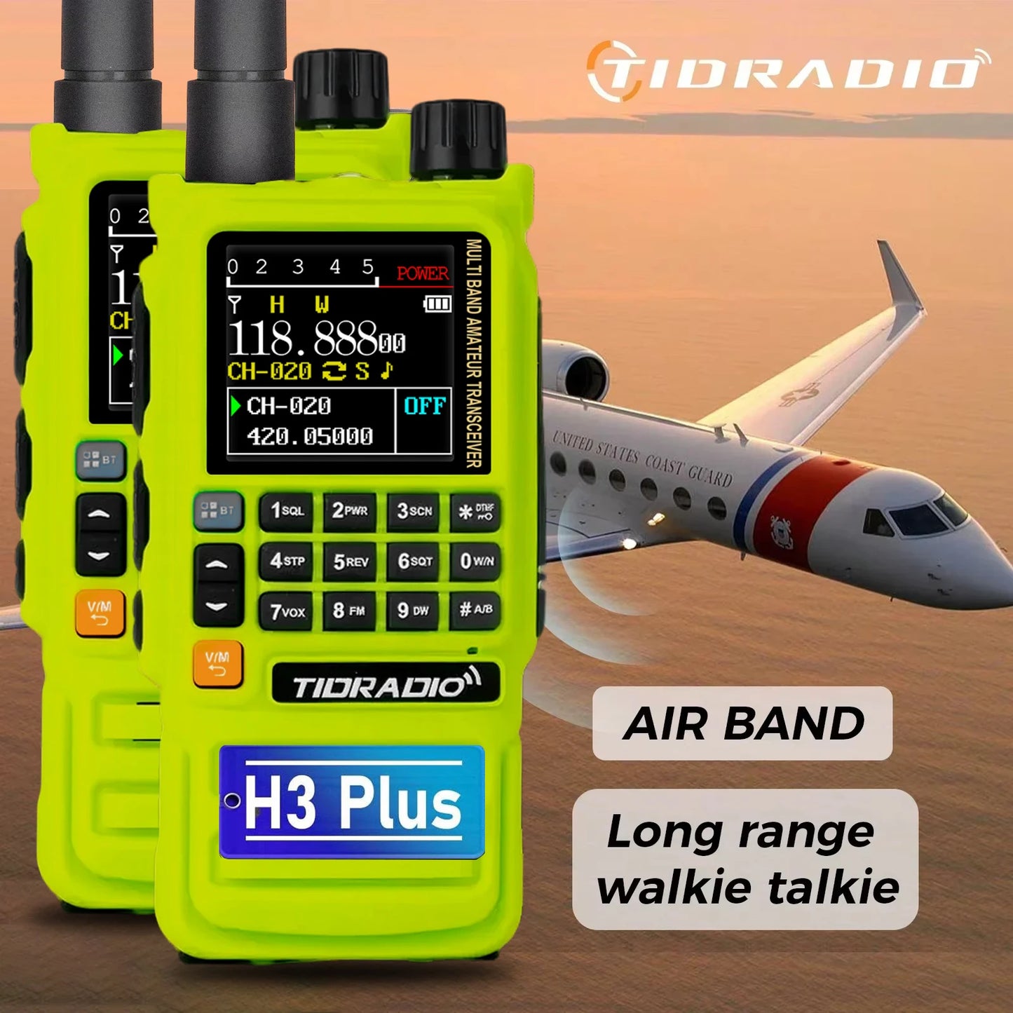TIDRADIO H3 Plus Long Range Walkie Talkies Wireless Programming Air Band Long Range Tow Way Radio Frequency Copy Station