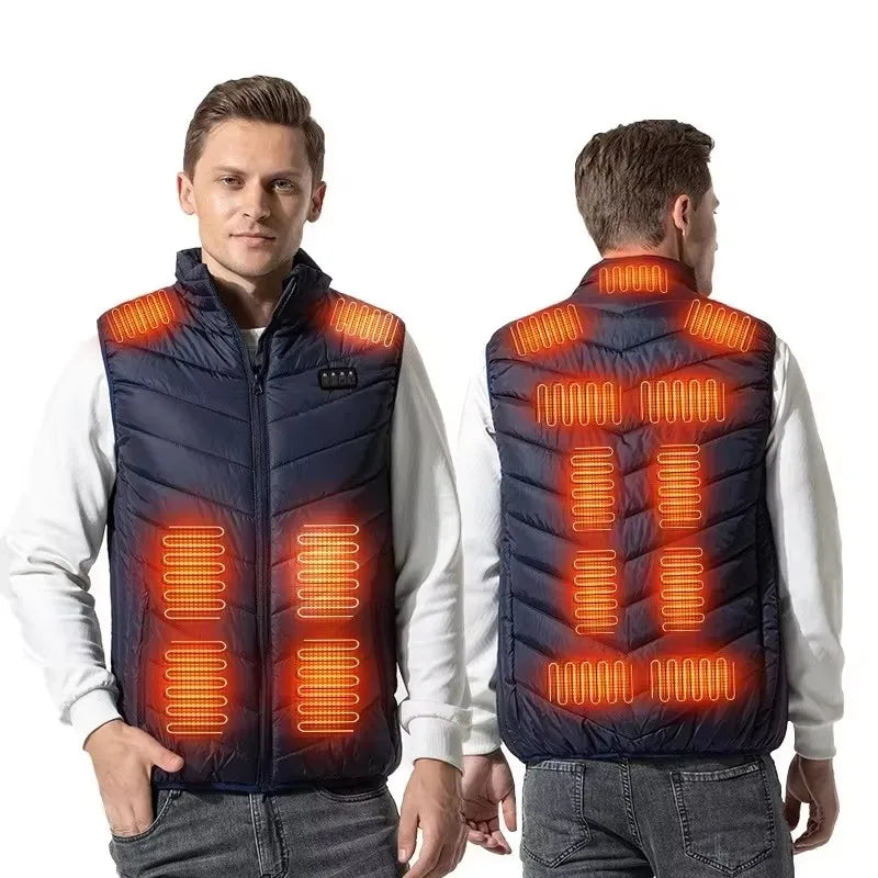 Men USB Infrared 17 Heating Areas Vest Jacket Men Winter Electric Heated Vest Waistcoat For Sports Hiking Oversized 5XL