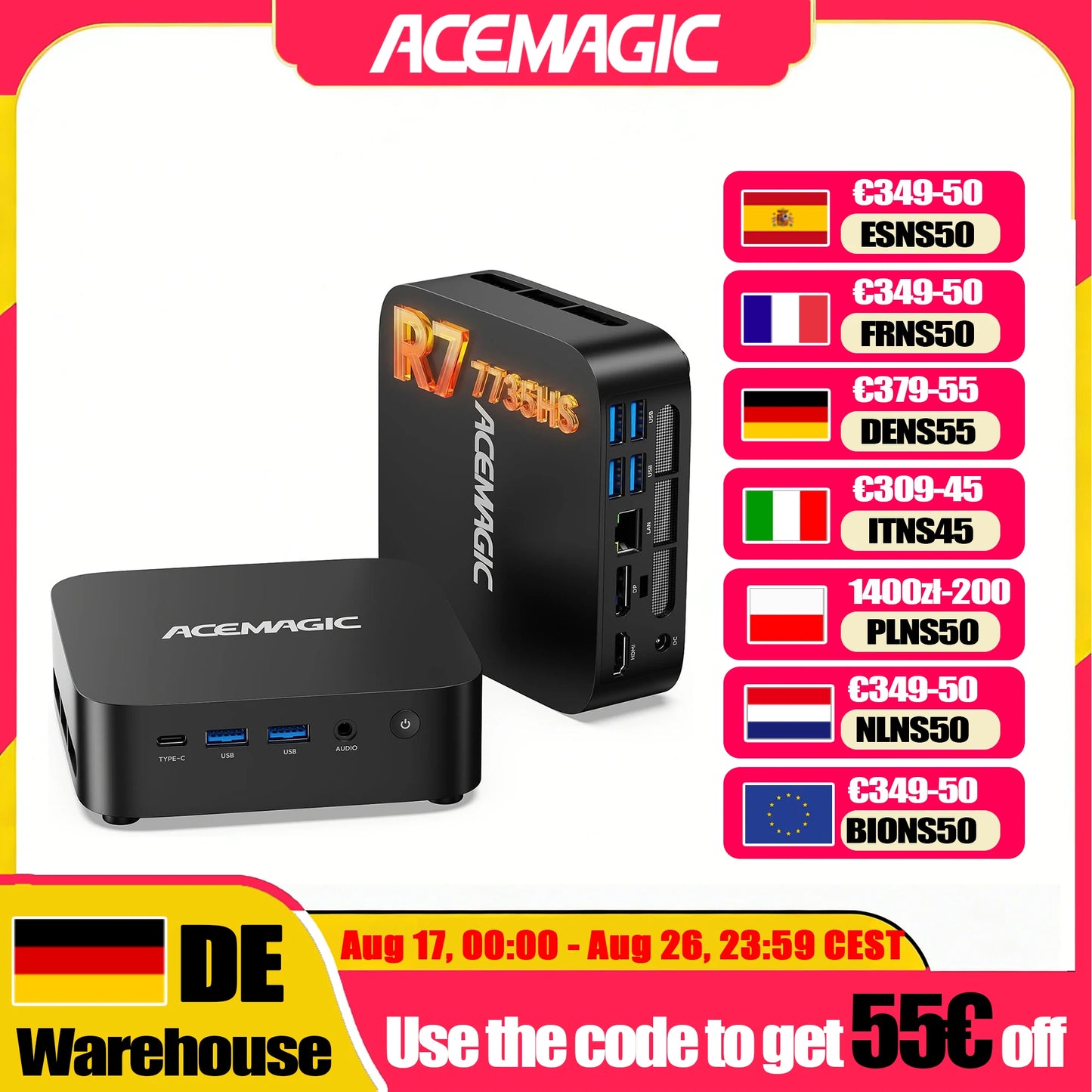 ACEMAGIC M1 Mini PC AMD Ryzen 7 7735HS(8C/16T,up to 4.75GHz)Windows 11 Pro Mini PC with AMD Radeon 4K Triple Display WiFi6 BT5.2
