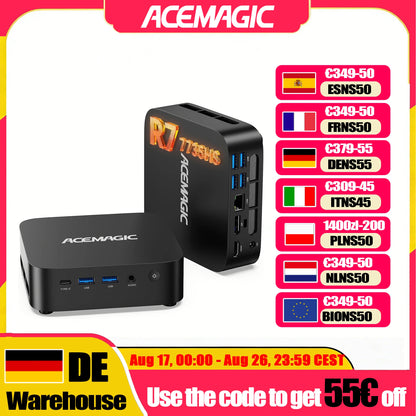 ACEMAGIC M1 Mini PC AMD Ryzen 7 7735HS(8C/16T,up to 4.75GHz)Windows 11 Pro Mini PC with AMD Radeon 4K Triple Display WiFi6 BT5.2
