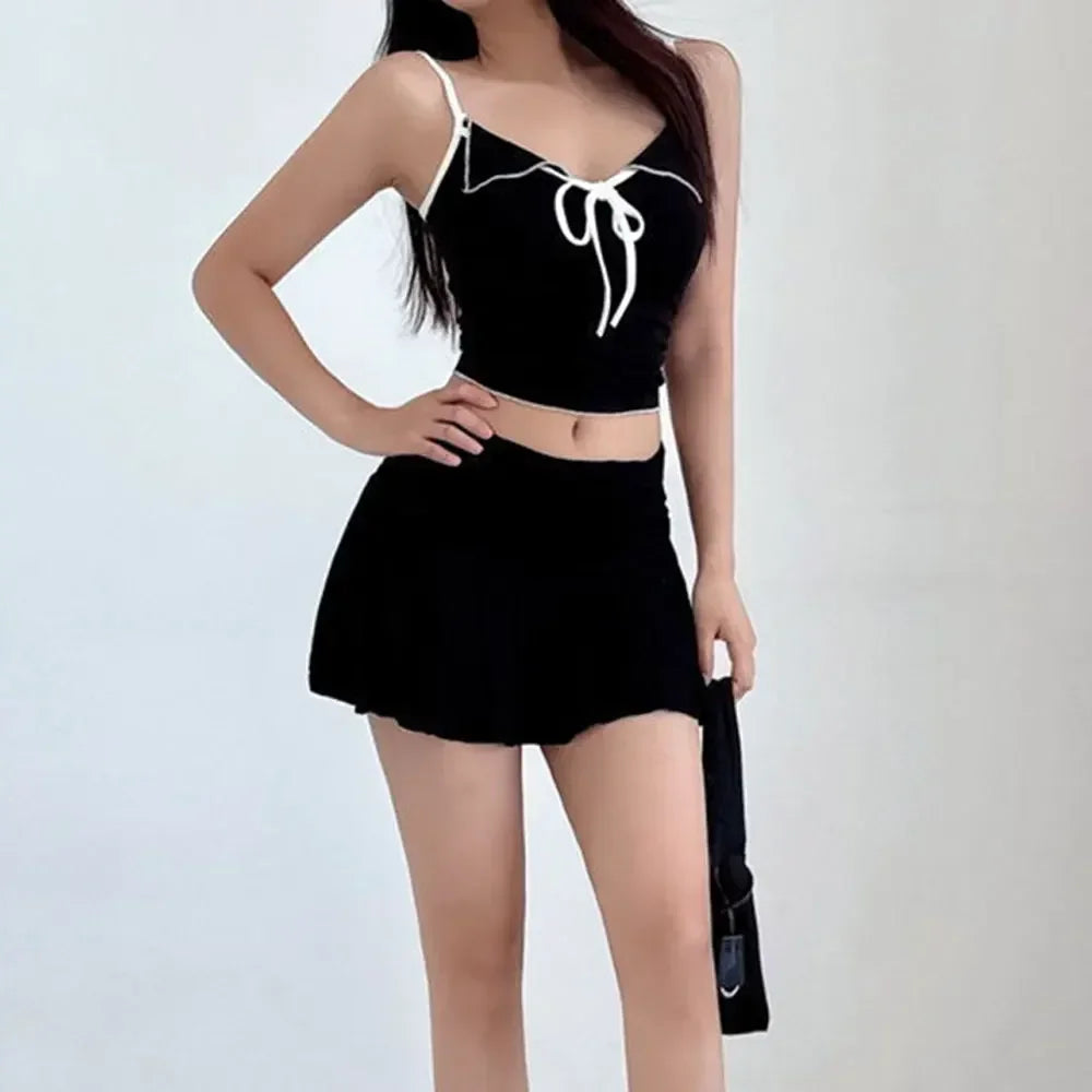 Sweet Flared Mini Skirt Fashion Versatile Black Low-Waisted mini Skirts Girls Tennis Dance Sports Short Skirts Summer Skirts