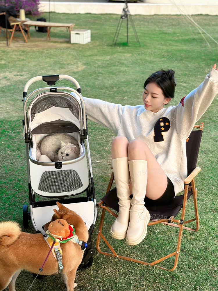 Lightweight Pet Stroller Dog-specific Travel Stroller Foldable High-view Pet Stroller Large Space Removable Carry Basket Cat Car