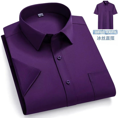 New Anti-Wrinkle Men Shirts Short Sleeves Dress Shirts For Men Slim Fit Camisa Social Business Blouse Pocket White Shirt S-7XL