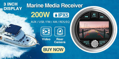 GRANDnavi Waterproof Bluetooth Marine Stereo Radio FM/AM Digital Media Audio Player for Boat Yacht ATV UTV Cart Motorcycle