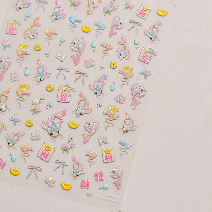 Colorful Bagful Jellyfish Bubbles Swimming Rings Rainbow Stars Ocean Starfish Self Adhesive 5D Nail Art Sticker Manicure Decal