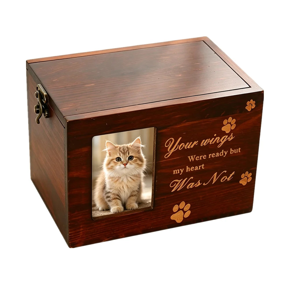 Wooden Pet Urn With Photo Frame Dog Cat Cremation Ashes Box Pet Loss Memorial Keepsake Box Pet Memorial Urn for Home Display