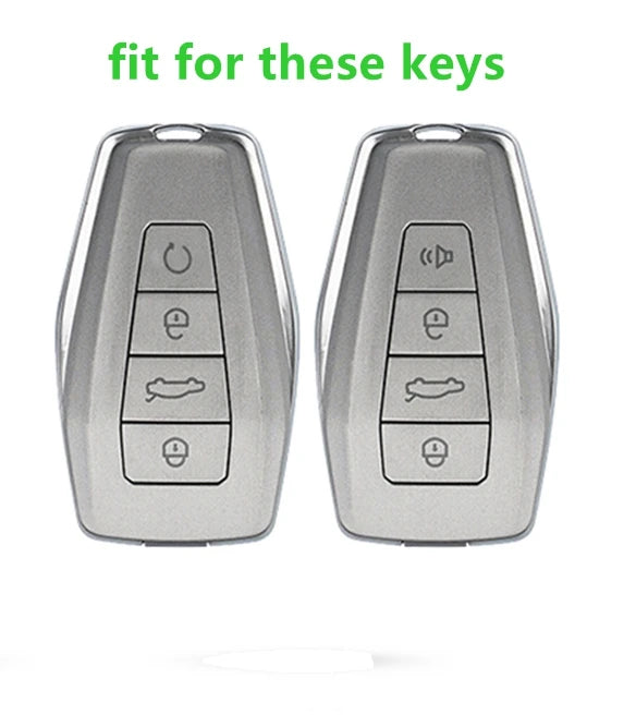 Car Zinc Alloy Leather Key Case Cover Holder Chain For Geely Okavango Coolray Atlas Monjaro Tugella Emgrand GT S Proton X50 X70