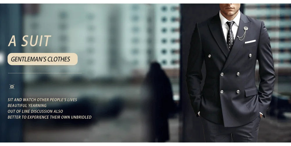 DAROuomo 2026 Men's Slim Fit Formal Business Suit 2Pcs Set - DR8211 (Jacket + Pants) for Work Wear