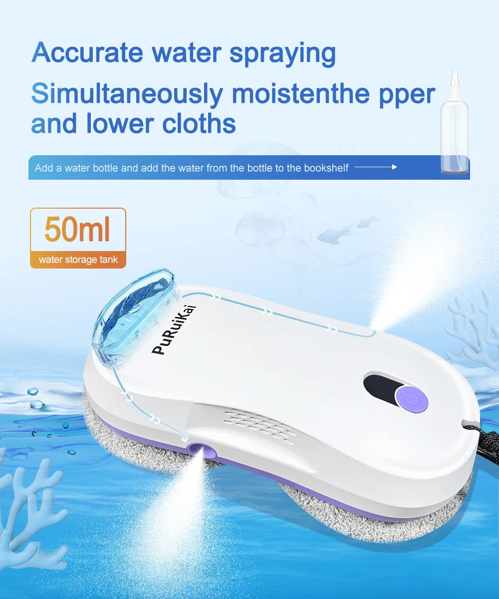 Smart Window Cleaning Robot with Dual Water Spray, Auto Robot Window Cleaner Edge Detection Remote Robotic Windows Washer