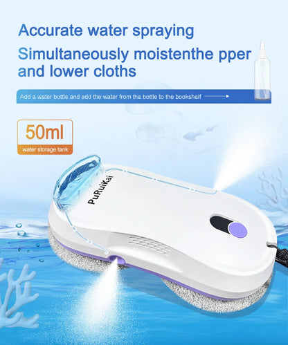 Smart Window Cleaning Robot with Dual Water Spray, Auto Robot Window Cleaner Edge Detection Remote Robotic Windows Washer