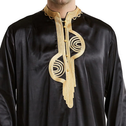 Muslim Men Clothing Kaftan Robes Long Sleeves Stand Collar Eid Thobe Kurta Arab Turkish Dress Dubai Islam Habit Ethnic Leisure