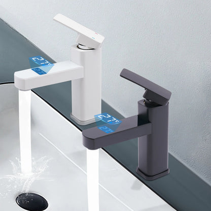 Black And White Washbasin Faucet, Bathroom Kitchen Single Pole Faucet With Digital Display Screen