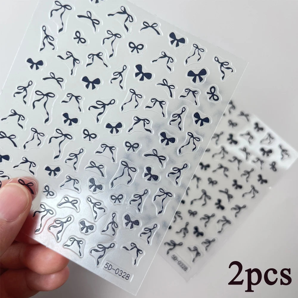 2Sheets French Gradient Line Nail Art Stickers 3D Self-Adhesive White+Black Slider Design Stencil Manicure Guides DIY Nail Decor