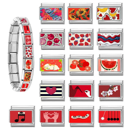 Wholesale Fashion Personalized DIY Red Color Italian Charm Bracelet Watermelon Tomato Bead 9mm Bracelet Stainless Steel Jewelrys