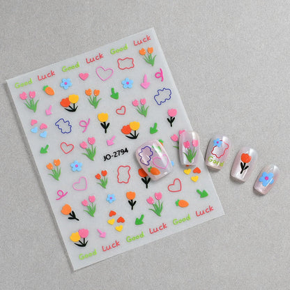 3d Nail Art Decals Spring Booming Violets Lavenders Purple Blue Pink Flowers Butterflys Stickers Decoration For Nail Tips Beauty