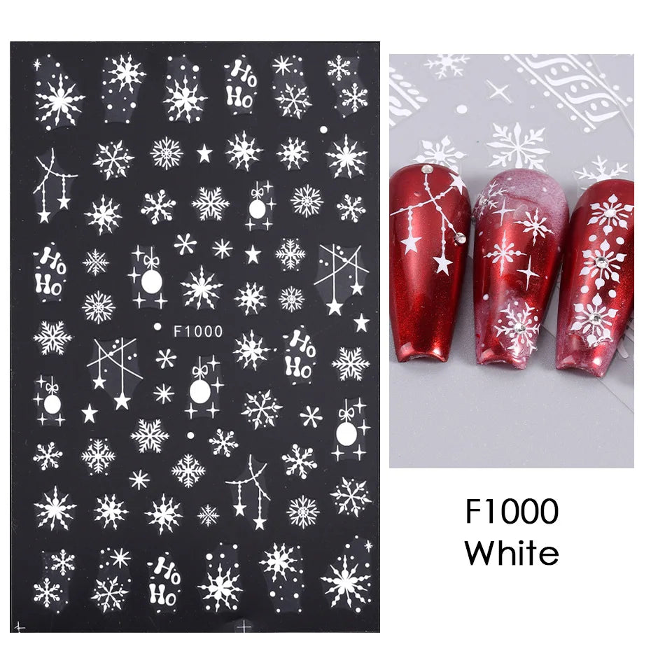 1PCS New Christmas Decorations 2023 New Year Nail Stickers Press on Nails Laser Snowflake Christmas Tree 3D Nail Decal