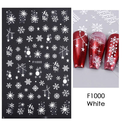 1PCS New Christmas Decorations 2023 New Year Nail Stickers Press on Nails Laser Snowflake Christmas Tree 3D Nail Decal