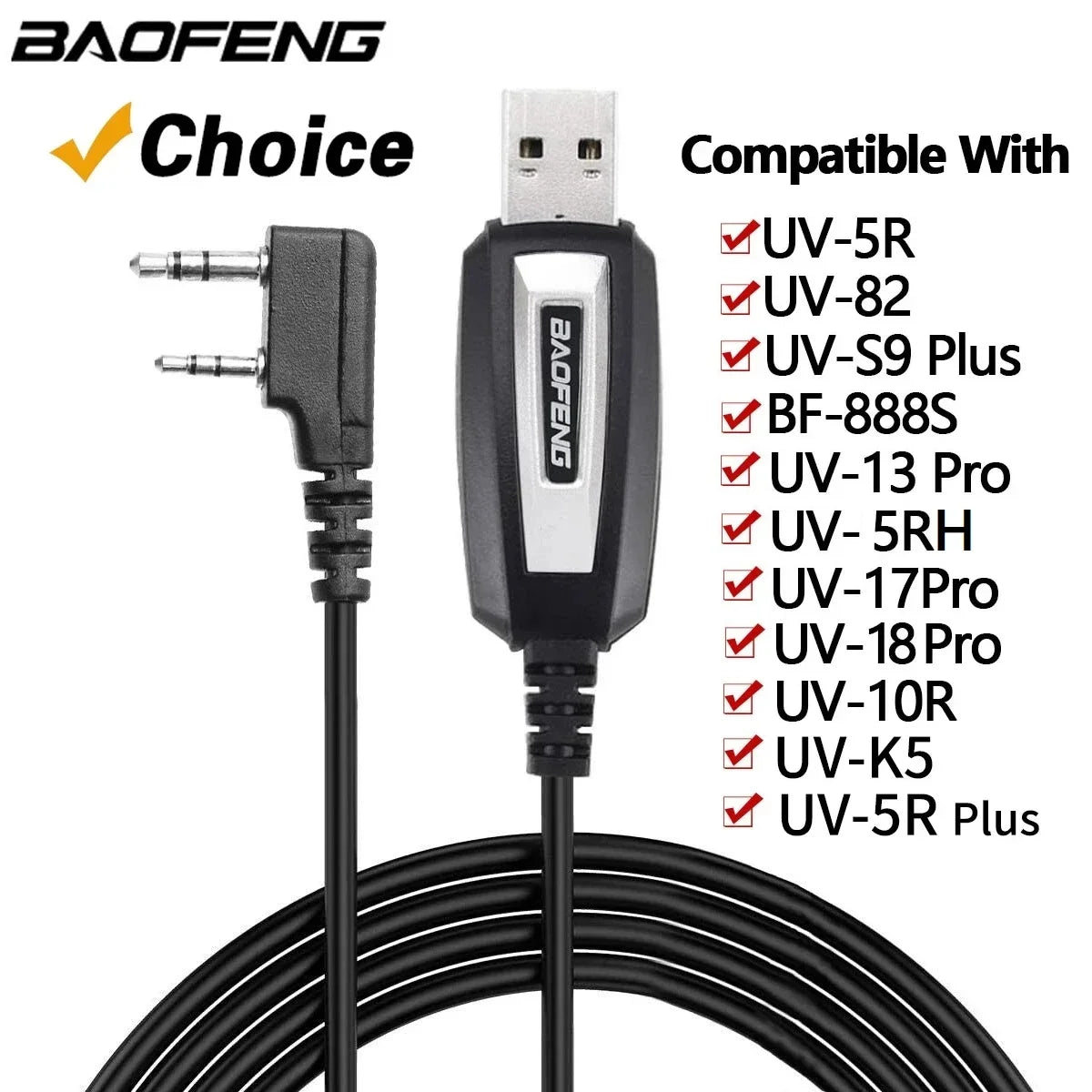 Original Baofeng USB Programming Cable With Driver CD for UV-5R BF-888S 5RH 82 UV 17 21 PRO Quansheng UV-K5 UV-K6 Walkie Talkie