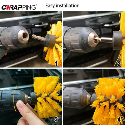 Nylon Round Cleaning Brush Set for Electric Drill High-Density Bristle Carpet And Glass Cleaning Tool Kit.