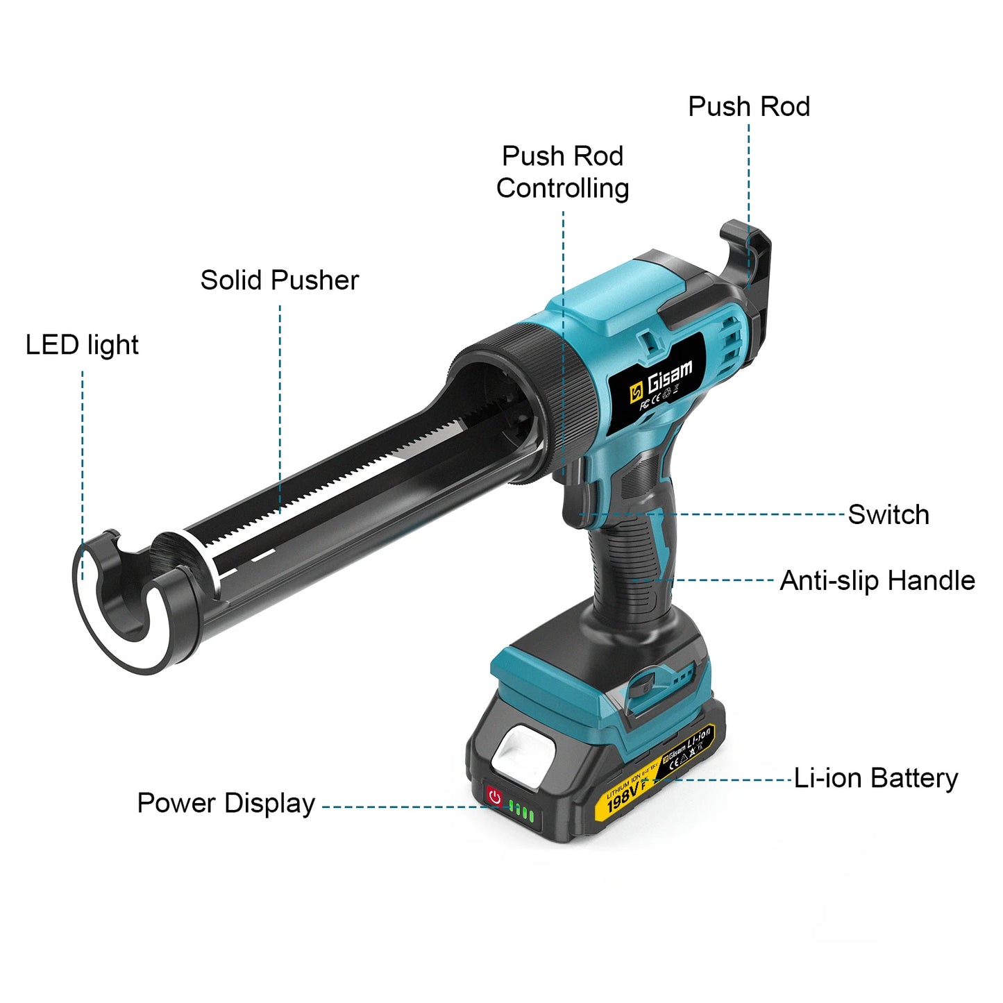 Gisam Electric Caulking Gun Glue 400KG 6Gear Cordless Glass Glue Gun Adhesive Glue Sealant Power Tool For Makita 18V Battery Pin