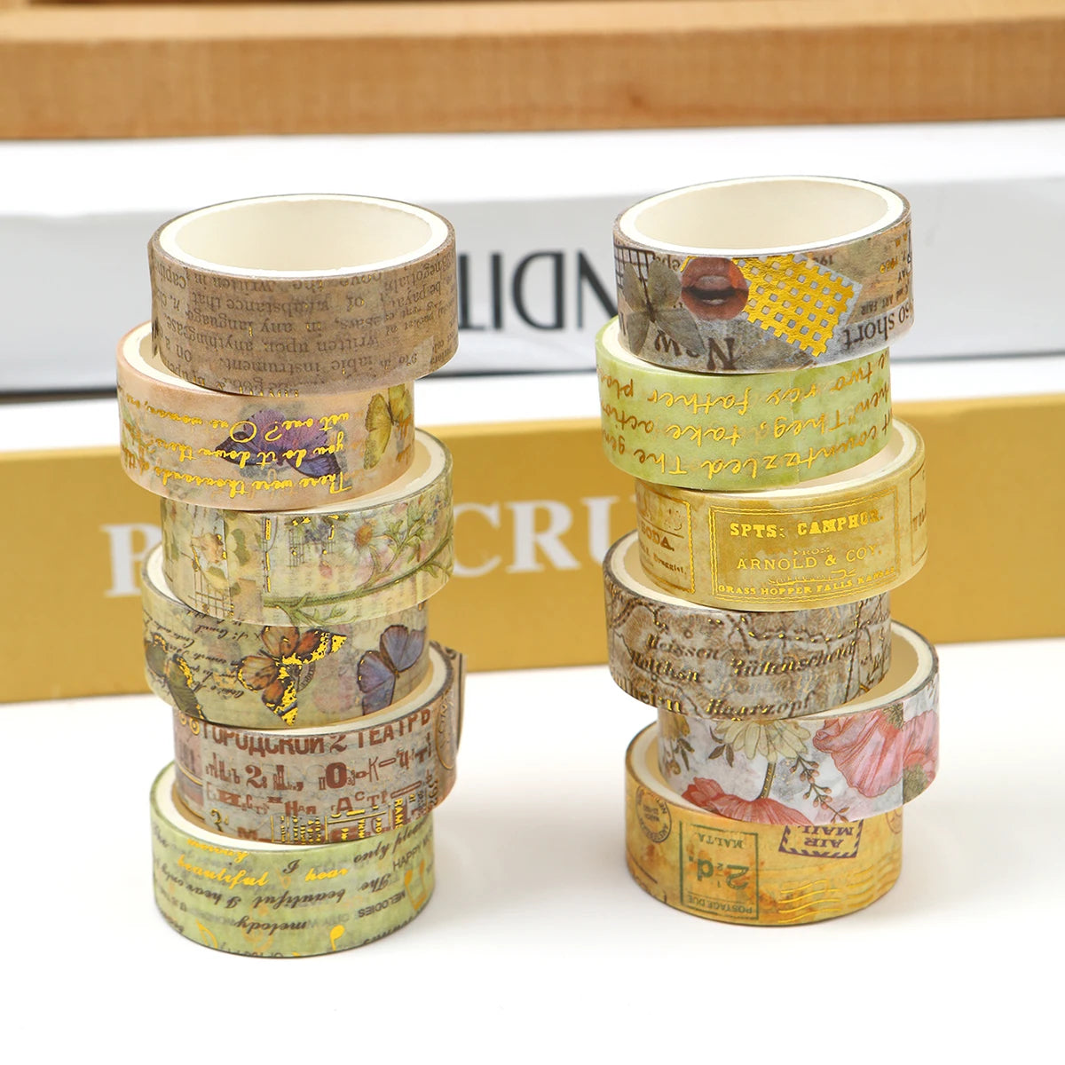 Creative Floral Hot Foil Washi Tape Set,12 Rolls Decorative Masking Tape for Scrapbooking,Journaling,DIY Gift Supplies