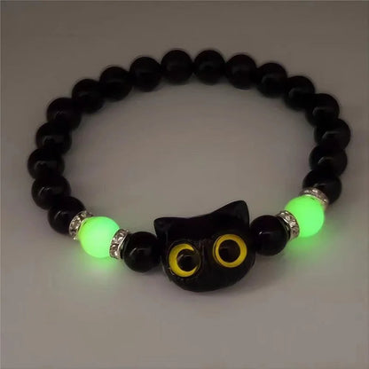 1Pcs Matching Bracelets for Couples Luminous Cute Cat Friendship Bracelete Black White Cat Head Bangles Glow In The Dark Gift