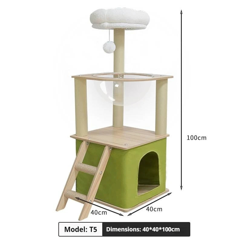 Large Cat Climbing Frame with Thickened Hemp Rope Multi-layered Wooden Cat Tree Tower and Integrated Scratching Post for Pets
