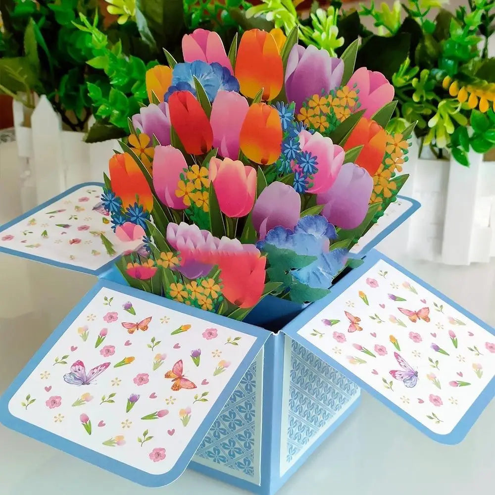 Pop Up 3D Greeting Card Paper Flowers Bouquet Postcard for  Birthday Mothers Father's Day Graduation Wedding Valentine's Day