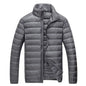 Schinteon Men Ultralight White Duck Down Jacket Thin Stand Collar Solid Color Simple Autumn Outwear