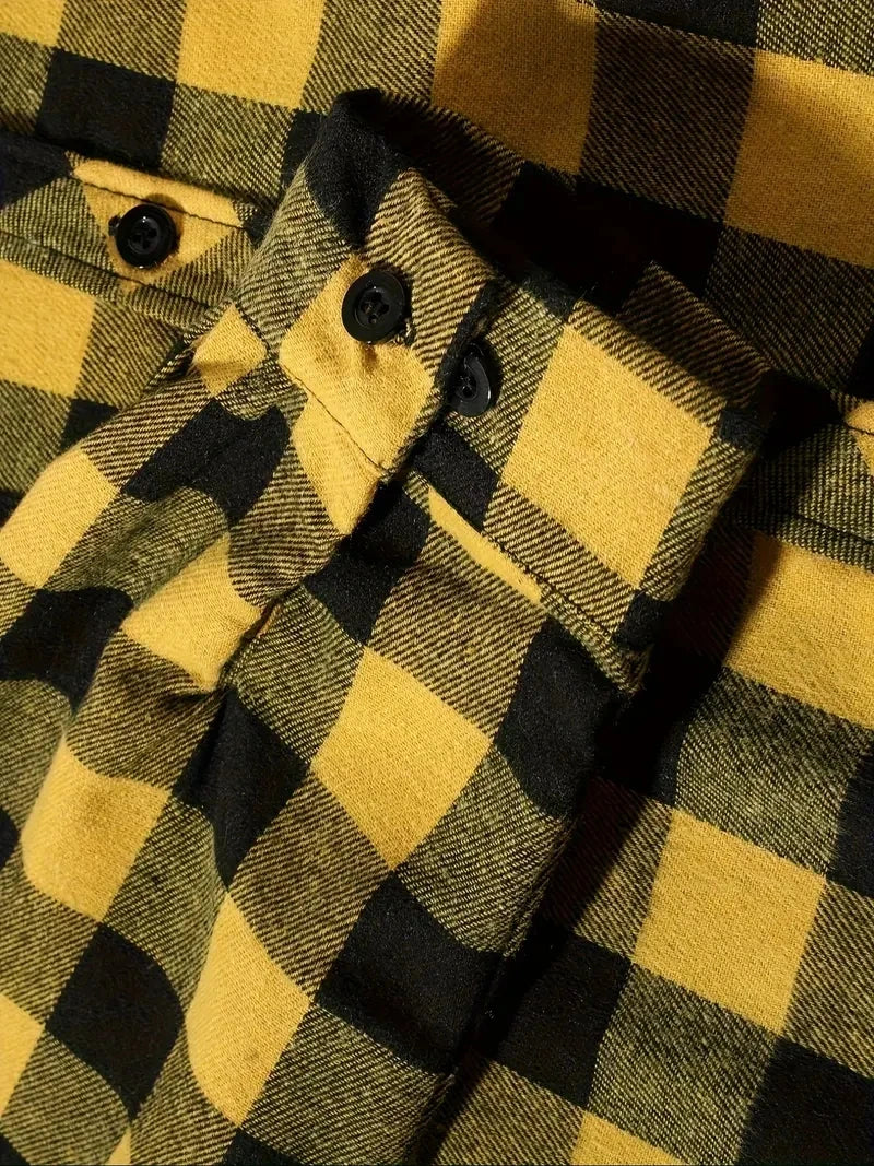 Youth Fashion Street Hooded Plaid Shirt Men's Slim Fit Long Sleeved Shirt Couple Travel Casual Shirt Men's Sports Shirt Jacket