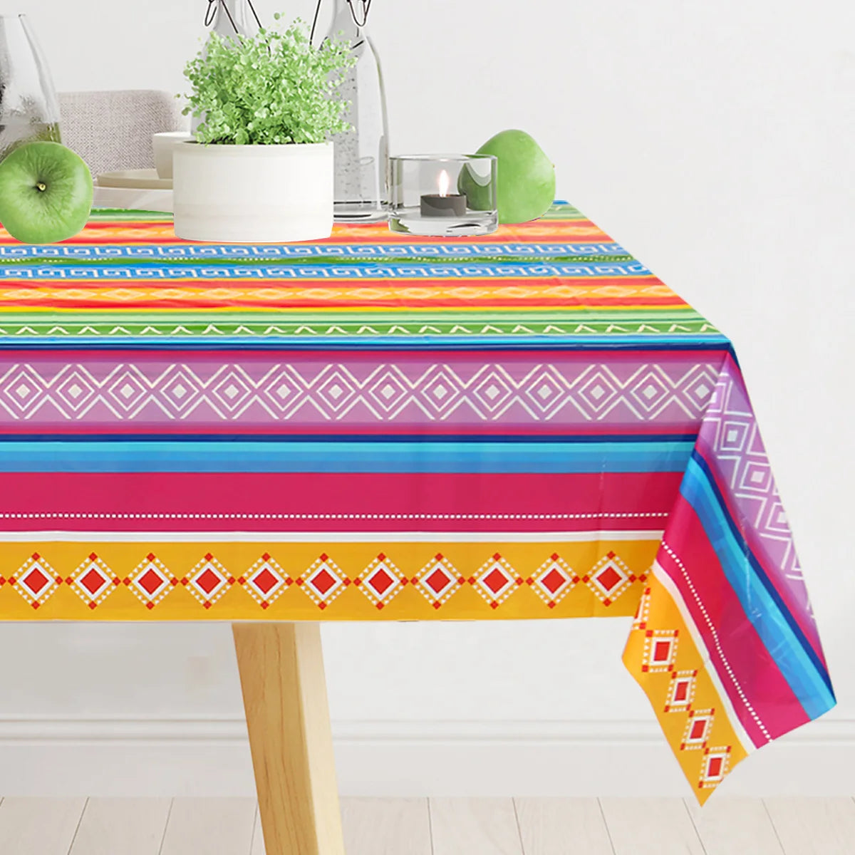 Mexican Stripes Plastic Tablecloth Holiday Party Decor Day of The Dead Waterproof Rectangle Tablecloth Mexican Fiesta Decoration