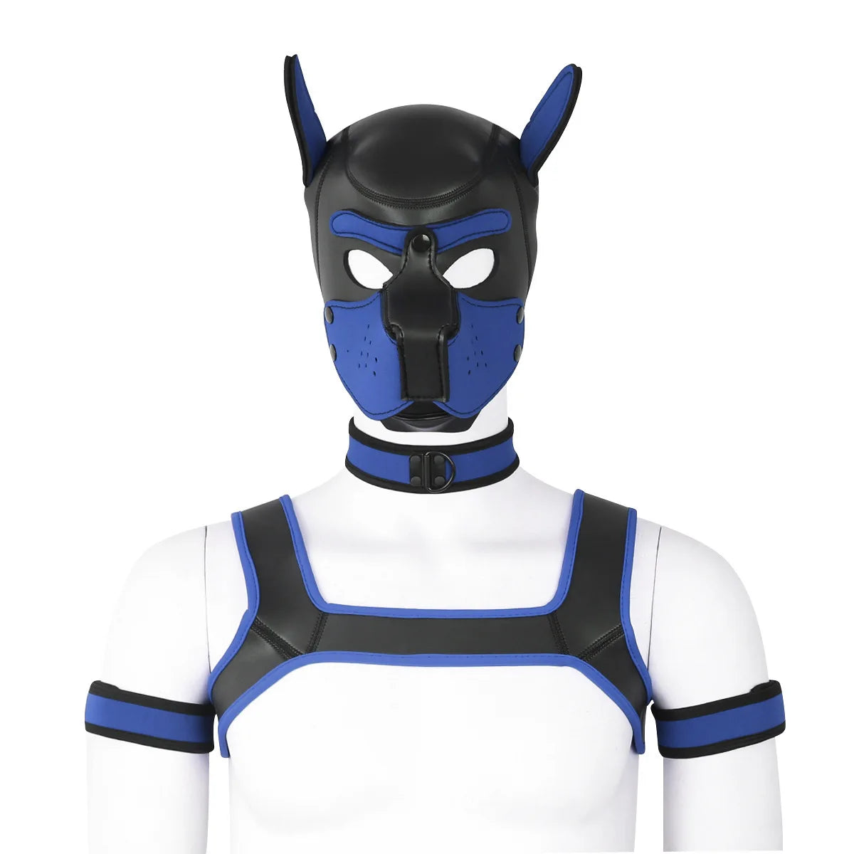 Large Size Puppy Cosplay Neoprene Fetish Hood Mask Kit with Chest Strap Collar Armband Sex Costumes for Bdsm Slave Role Play