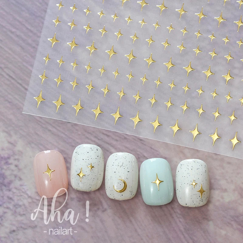 1pc Sliver Gold Star Nail Art Stickers Y2K Charms Self-Adhesive Sliders Laser White Chrome Gel Polish Decals Kawaii Accesories